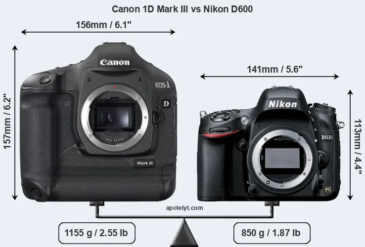 Size Canon 1D Mark III vs Nikon D600