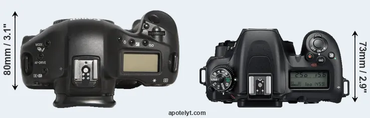 Compare 1D Mark III versus D7500 top