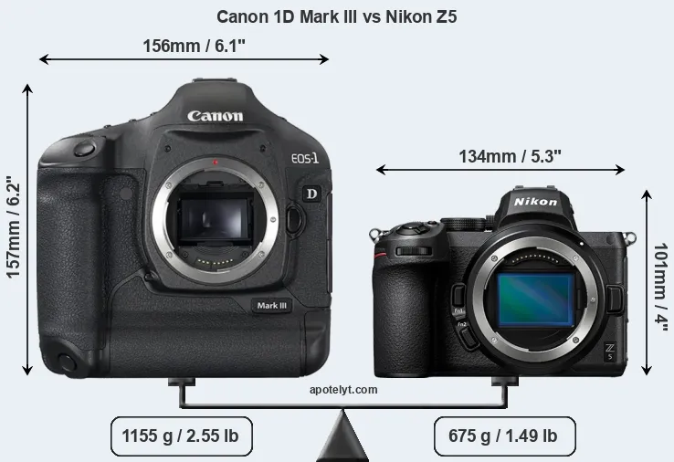 Size Canon 1D Mark III vs Nikon Z5