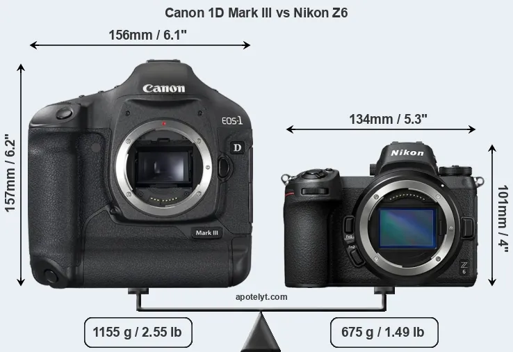 Size Canon 1D Mark III vs Nikon Z6
