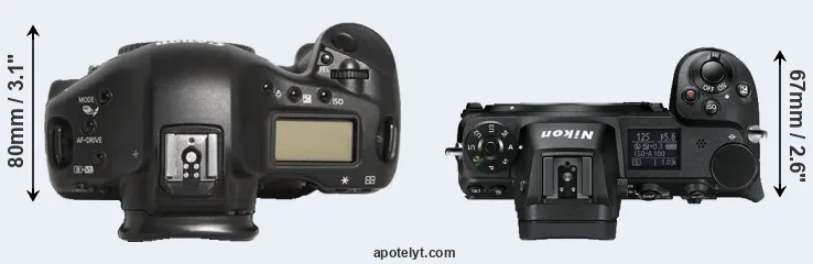 Compare 1D Mark III versus Z6 top