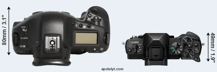 Compare 1D Mark III versus E-M10 IV top