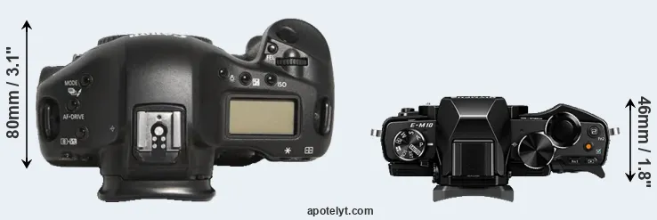 Compare 1D Mark III versus E-M10 top