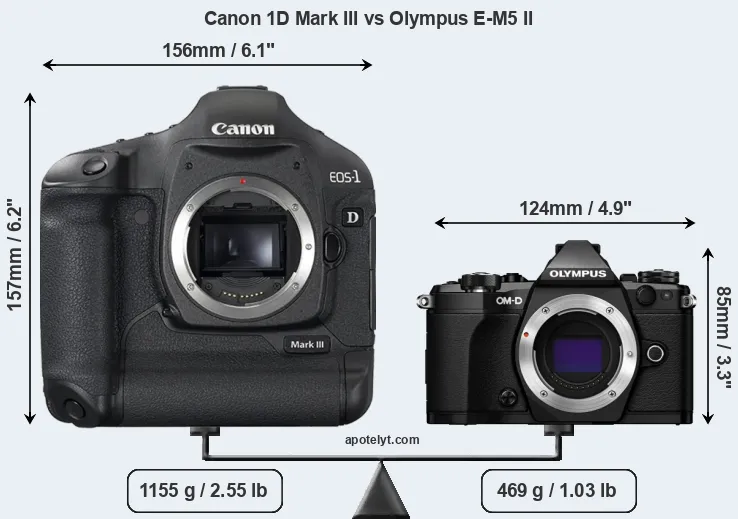 Size Canon 1D Mark III vs Olympus E-M5 II