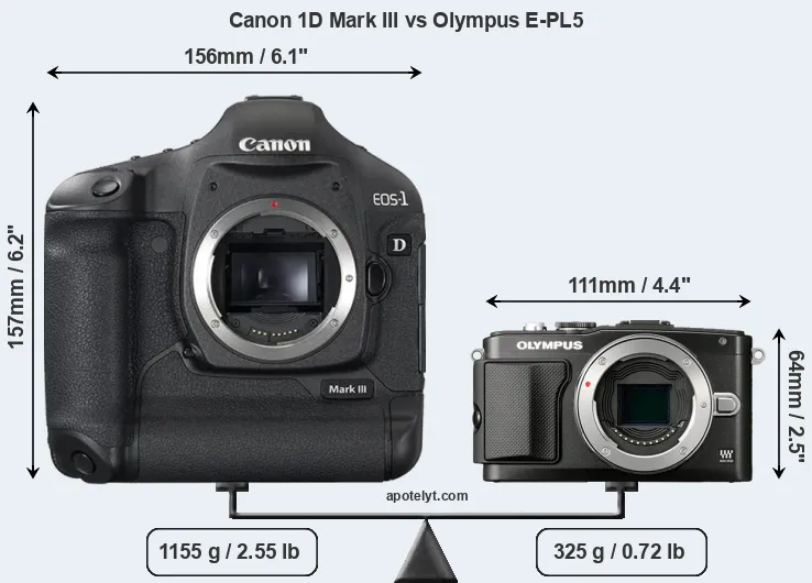 Size Canon 1D Mark III vs Olympus E-PL5