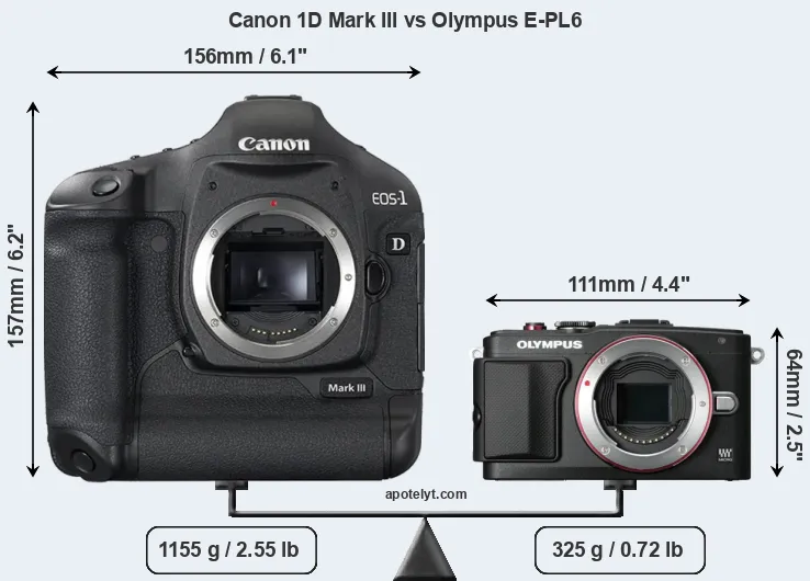 Size Canon 1D Mark III vs Olympus E-PL6