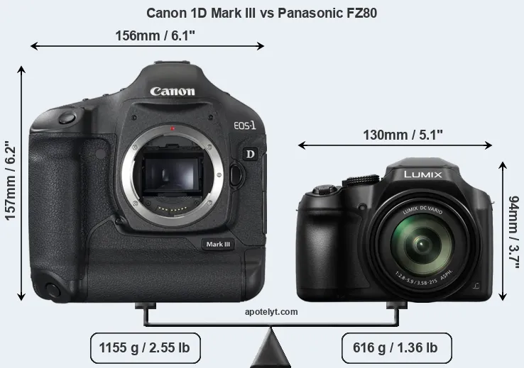 Size Canon 1D Mark III vs Panasonic FZ80