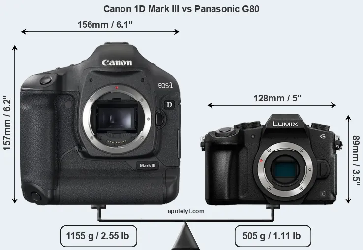 Size Canon 1D Mark III vs Panasonic G80