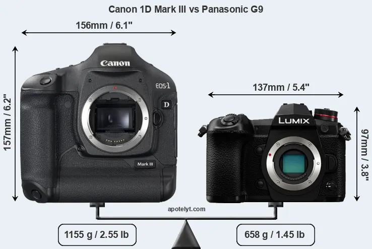 Size Canon 1D Mark III vs Panasonic G9
