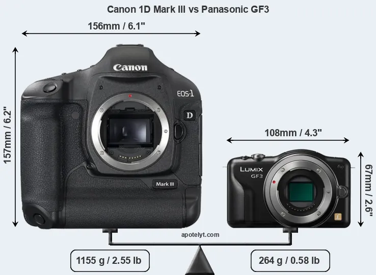 Size Canon 1D Mark III vs Panasonic GF3