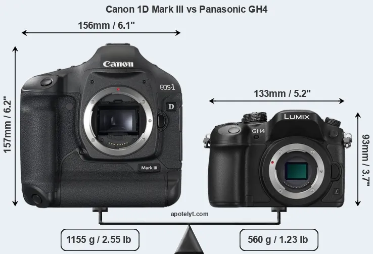 Size Canon 1D Mark III vs Panasonic GH4