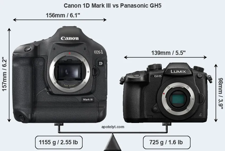 Size Canon 1D Mark III vs Panasonic GH5
