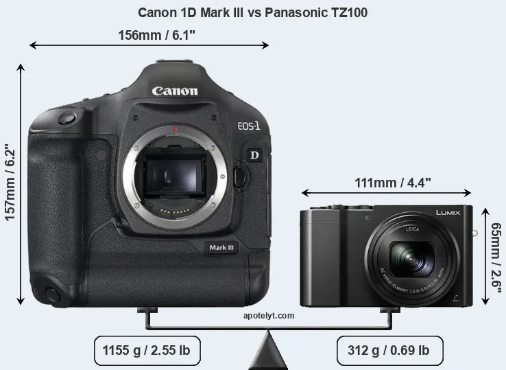 Size Canon 1D Mark III vs Panasonic TZ100