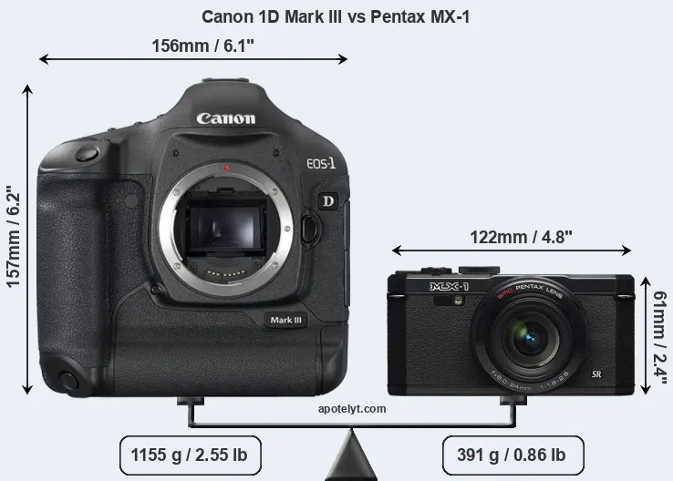 Size Canon 1D Mark III vs Pentax MX-1