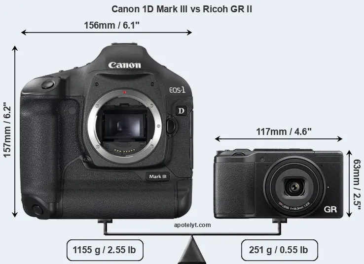 Size Canon 1D Mark III vs Ricoh GR II