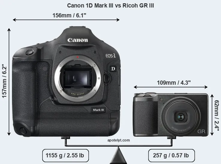 Size Canon 1D Mark III vs Ricoh GR III