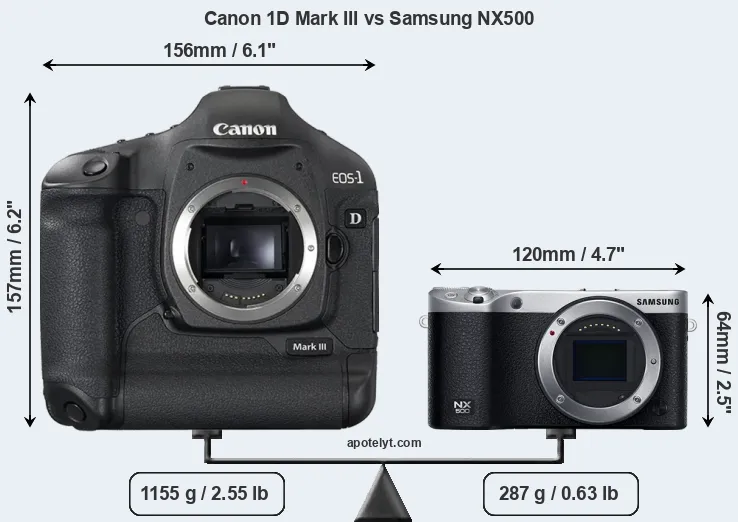 Size Canon 1D Mark III vs Samsung NX500