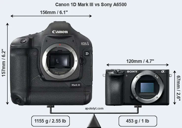Size Canon 1D Mark III vs Sony A6500