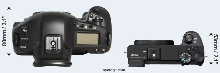 Compare 1D Mark III versus A6500 top