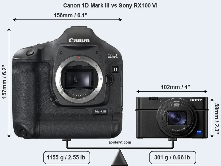 Size Canon 1D Mark III vs Sony RX100 VI