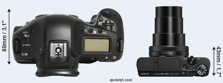 Compare 1D Mark III versus RX100 VI top