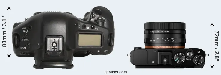 Compare 1D Mark III versus RX1R II top
