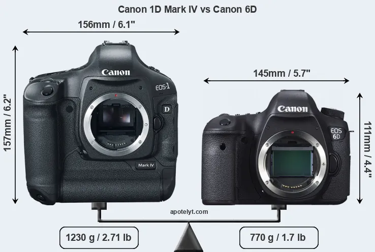 Size Canon 1D Mark IV vs Canon 6D