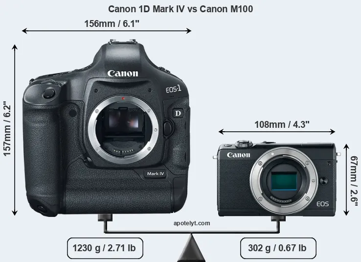 Size Canon 1D Mark IV vs Canon M100