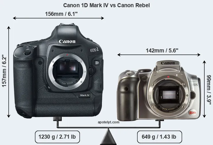 Size Canon 1D Mark IV vs Canon Rebel