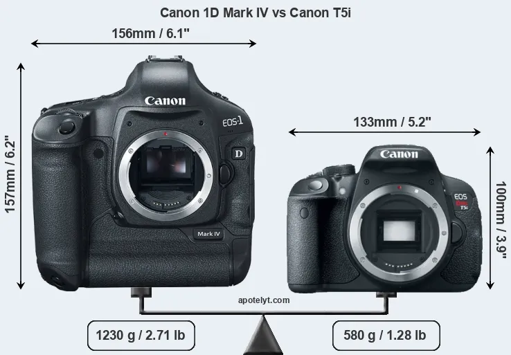 Size Canon 1D Mark IV vs Canon T5i