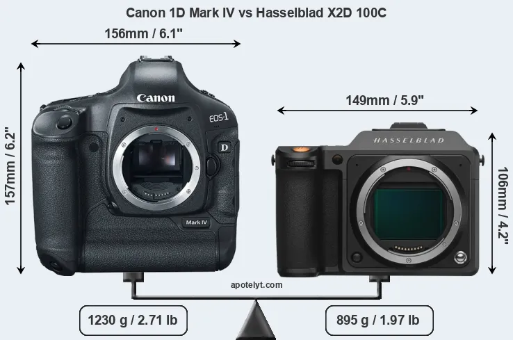 Size Canon 1D Mark IV vs Hasselblad X2D 100C