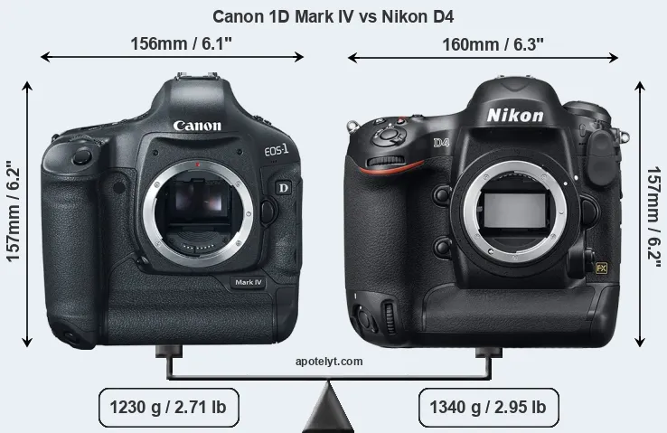 Size Canon 1D Mark IV vs Nikon D4