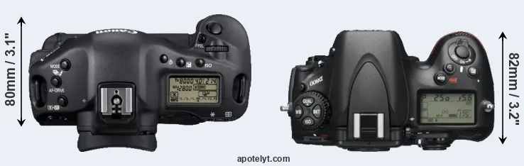 Compare 1D Mark IV versus D800 top