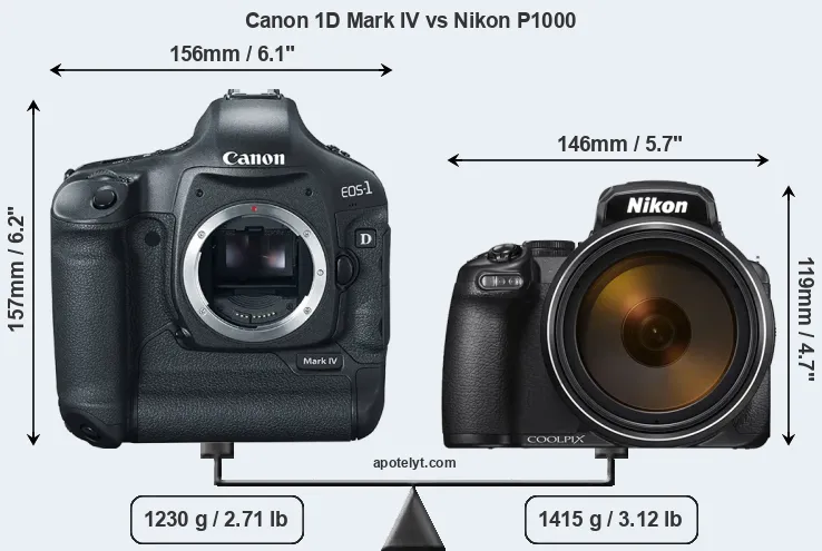 Size Canon 1D Mark IV vs Nikon P1000