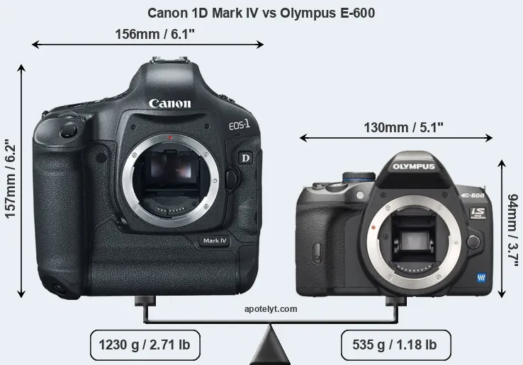 Size Canon 1D Mark IV vs Olympus E-600