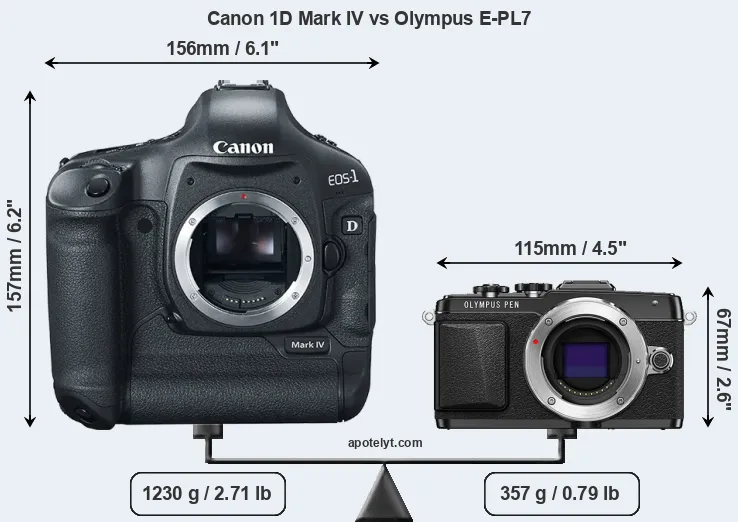 Size Canon 1D Mark IV vs Olympus E-PL7