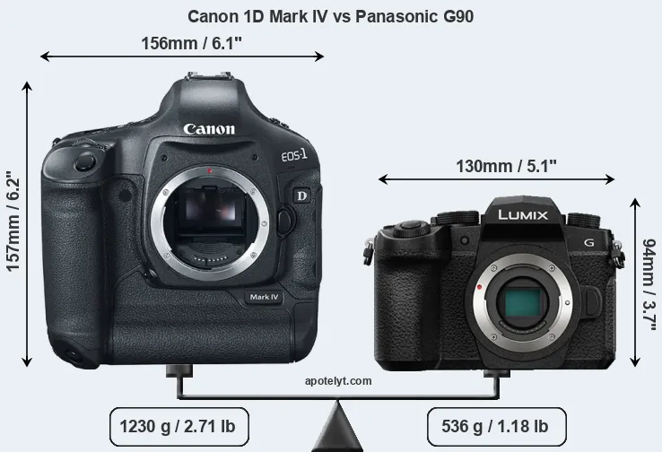 Size Canon 1D Mark IV vs Panasonic G90