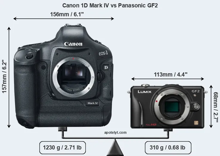 Size Canon 1D Mark IV vs Panasonic GF2