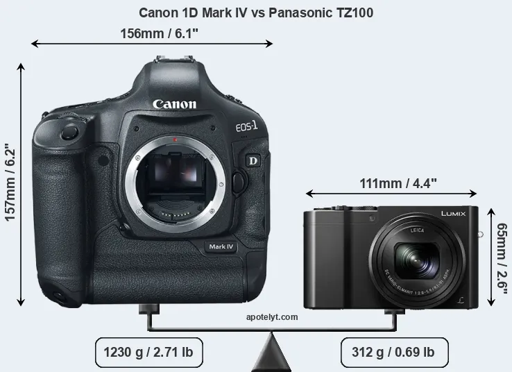 Size Canon 1D Mark IV vs Panasonic TZ100