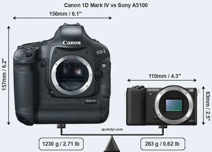 Size Canon 1D Mark IV vs Sony A5100