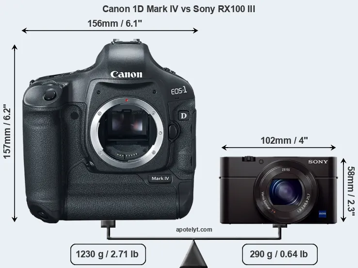 Size Canon 1D Mark IV vs Sony RX100 III