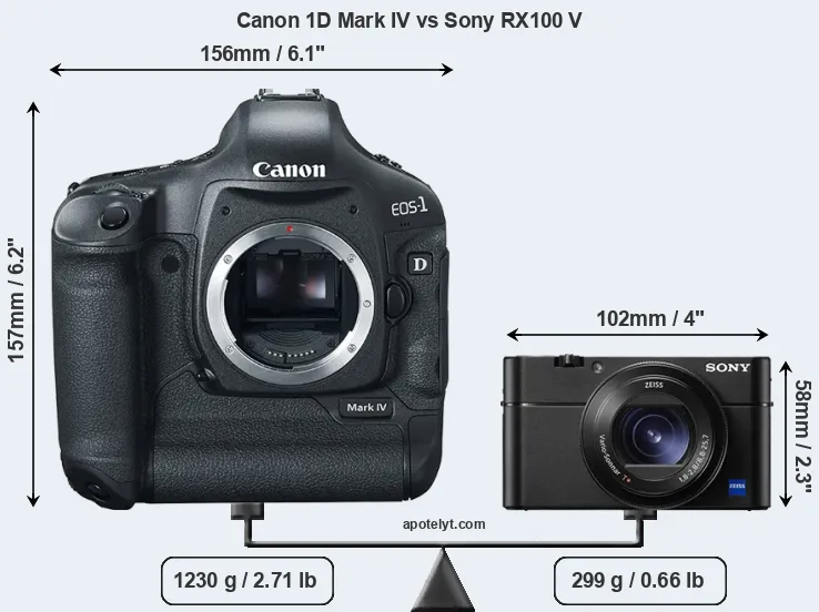 Size Canon 1D Mark IV vs Sony RX100 V