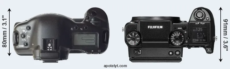 Compare 1D versus GFX 50S top