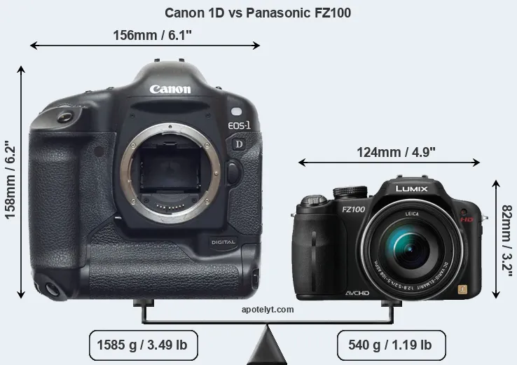 Size Canon 1D vs Panasonic FZ100