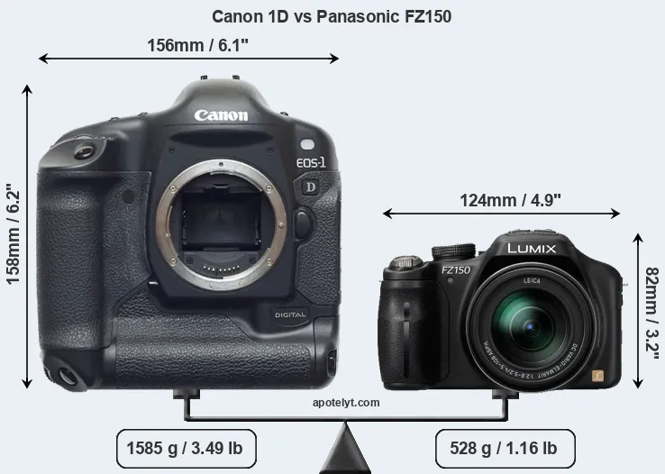 Size Canon 1D vs Panasonic FZ150