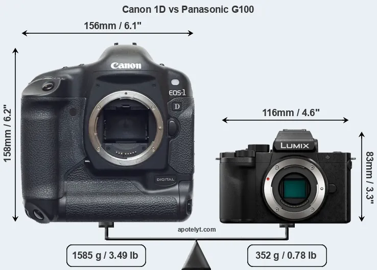 Size Canon 1D vs Panasonic G100