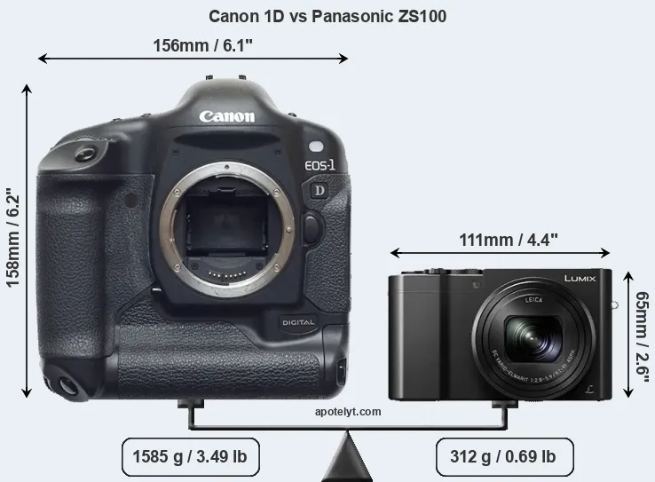 Size Canon 1D vs Panasonic ZS100