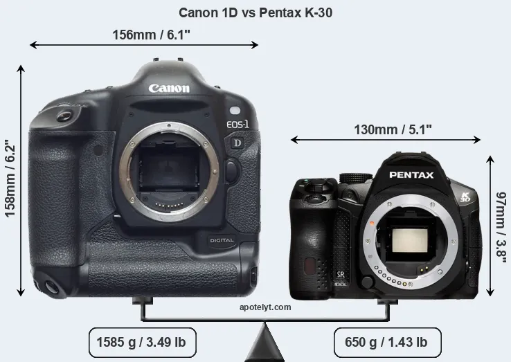 Size Canon 1D vs Pentax K-30