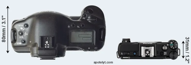 Compare 1D versus Pentax Q top