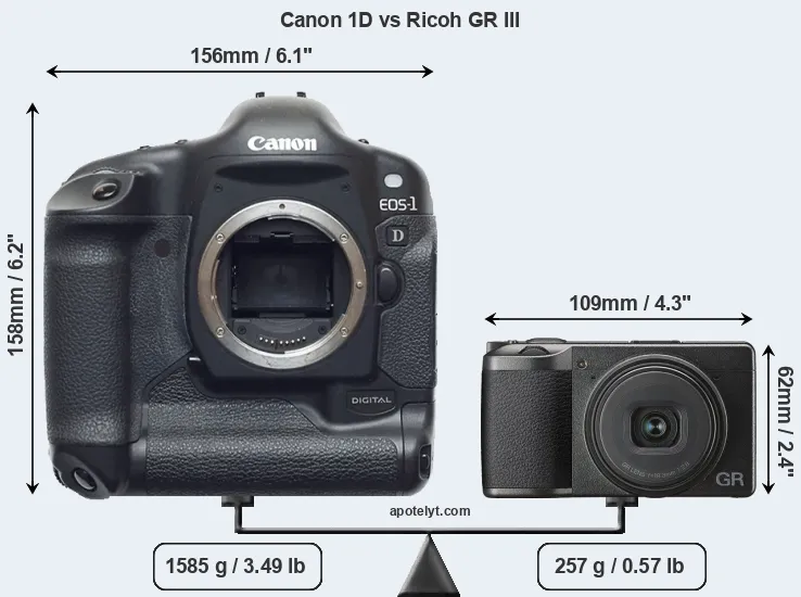 Size Canon 1D vs Ricoh GR III